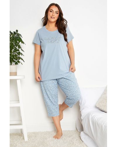 Yours Slogan Pyjama Set - Blue