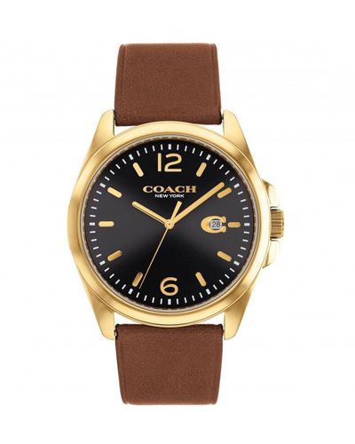 COACH Greyson Gold Plated Stainless Steel Fashion Analogue Watch - 14602586 - Black