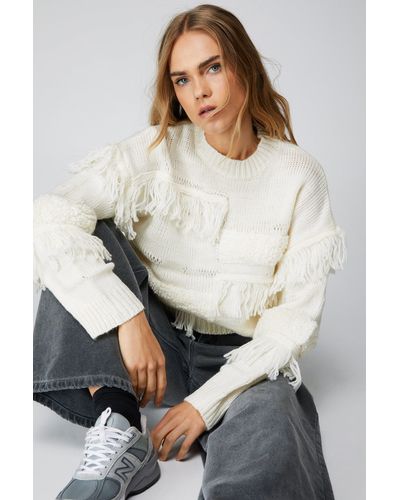 Nasty Gal Fringed Oversized Knitted Jumper - Grey