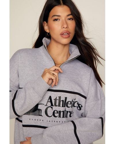 Nasty Gal Athletics Centre Graphic Quarter Zip Sweatshirt - Grey