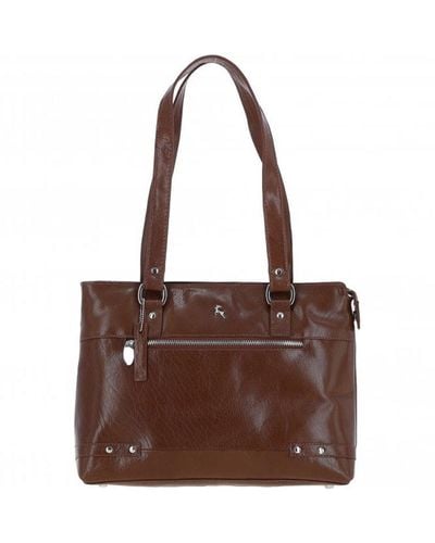 Ashwood Leather 'velutto Eleganza' Zip Mid Section Real Leather Shoulder Bag - Brown