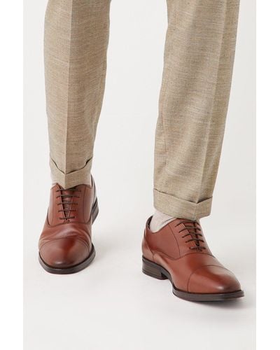 Burton Tan Leather Oxford Toe Cap Shoes - Natural