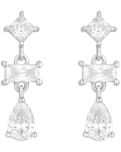 Simply Silver Sterling Silver 925 Cubic Zirconia Mismatch Stone Fine Drop Earrings - White