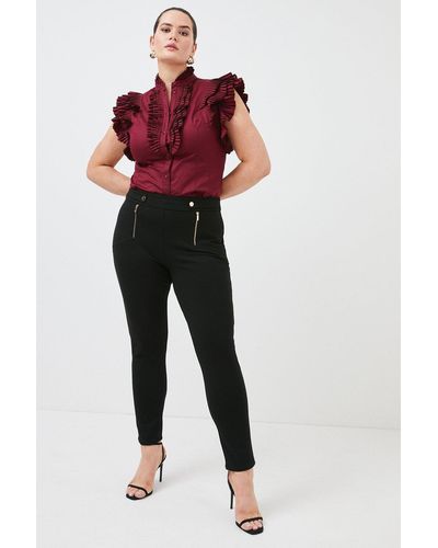 Karen Millen Plus Size Zip Front Ponte Jersey Trousers - Black