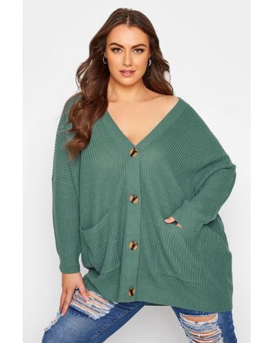 Yours Button Knitted Cardigan - Green
