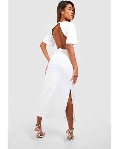Boohoo Sequin Backless Midi Dress - White
