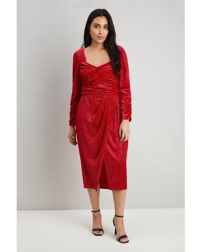 Wallis Petite Red Glitter Velvet Body Con Dress