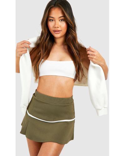 Boohoo Contrast Seam Pleated Tennis Skirt - Green