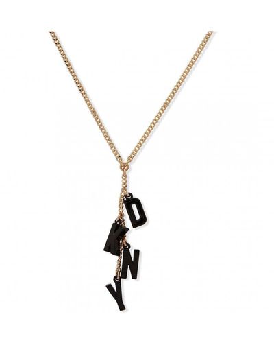 DKNY Jewellery Black Y Chain Logo Necklace - 04n00158 - Metallic