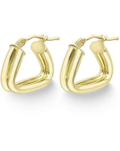 Jewelco London 9ct Yellow Gold Double Tube Cushion Triangle Hoop Earrings - Metallic