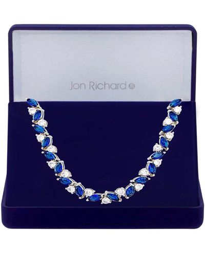 Jon Richard Rhodium Plated Sapphire Cubic Zirconia Necklace - Gift Boxed - Blue