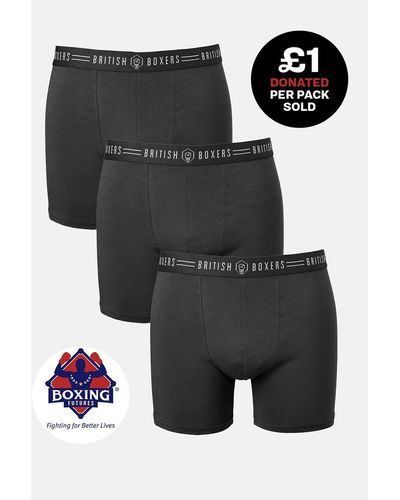 British Boxers Pack Of Three Coal Stretch Trunks - Black