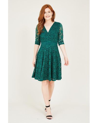 Mela Green Delicate Lace Long Sleeve 'kenna' Dress