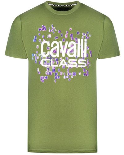 Class Roberto Cavalli Scales Design Logo Green T-shirt