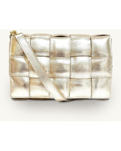 Apatchy London Padded Woven Leather Crossbody Bag With Gold Plain Strap - Metallic
