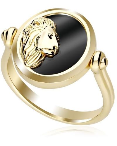 Gemondo Black Onyx Gold Plated Sterling Silver Leo Zodiac Flip Ring - Metallic