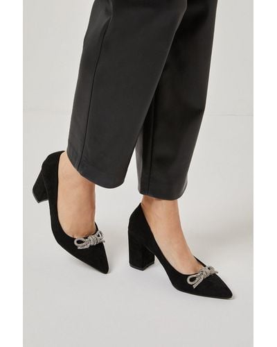 Wallis Estie Diamante Bow Detail Block Heel Point Court Shoes - Black