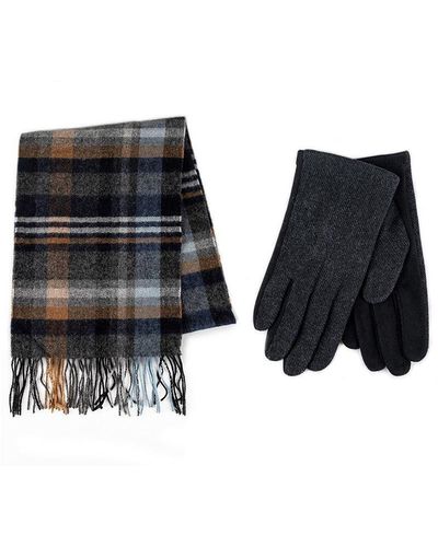 Totes Wool Blend Check Scarf And Glove Set - Black