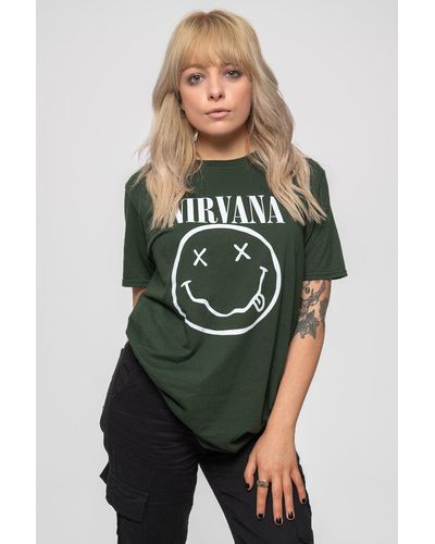 Nirvana White Grunge Smile T Shirt - Green