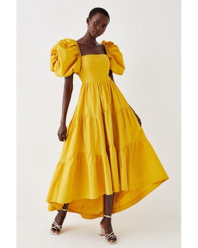 Coast Puff Sleeve Tiered High Low Maxi Dress - Yellow