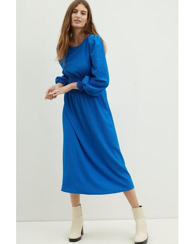 Dorothy Perkins Cobalt Textured Shirred Waist Midi Dress - Blue