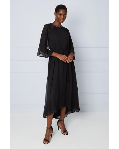 Wallis Embellished Neckline Cape Sleeve Midaxi Dress - Black