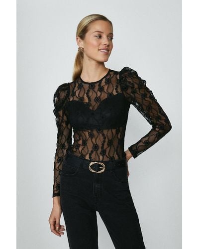 Coast Long Sleeve Lace Bodysuit - Black