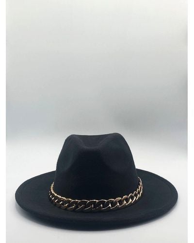 SVNX Black Trilby With Chain Band - Blue