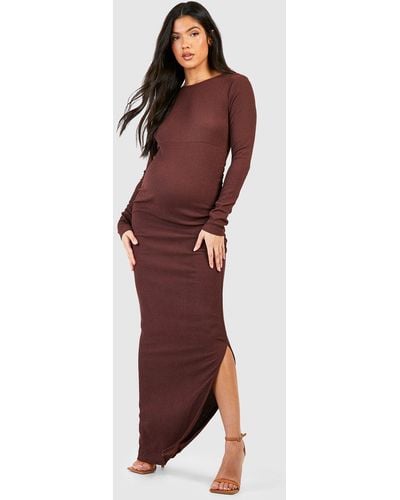 Boohoo Maternity Textured Ruched Seam Maxi Dress