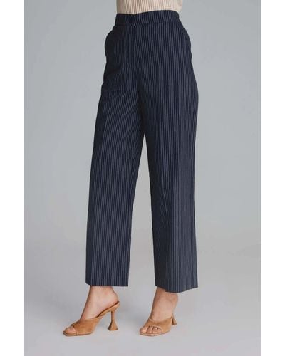 GUSTO Striped Linen Blend Trousers - Blue