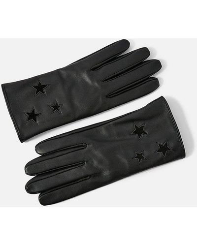 Accessorize Luxe Star Leather Gloves - Black