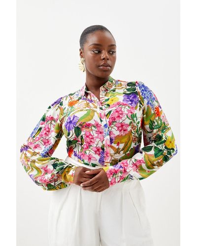Karen Millen Plus Size Spring Floral Woven Shirt - Multicolour