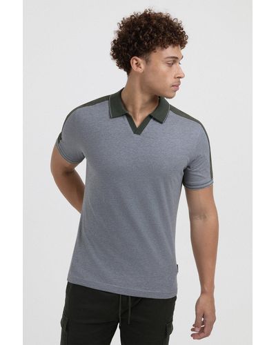 Larsson & Co Open Collar Polo Shirt With Contrast Details - Grey