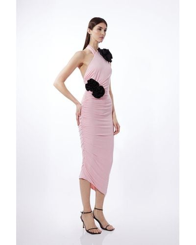 Karen Millen Petite Contrast Jersey Rosette Maxi Dress - Pink