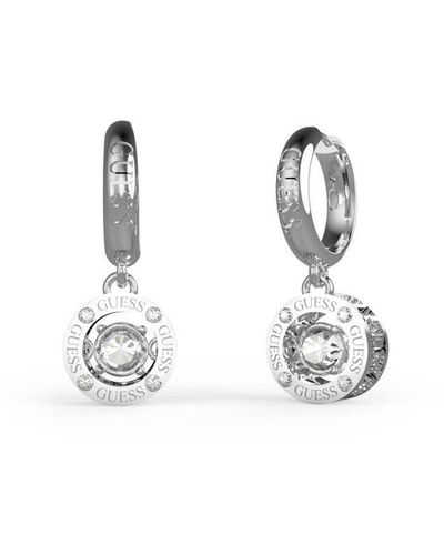 Guess Solitaire Drop Hoops Silver Tone Earrings - Ube01463rh - Metallic