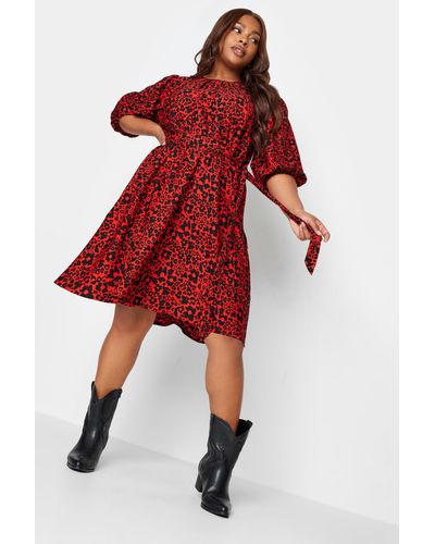 Yours Printed Long Sleeve Dress - Red