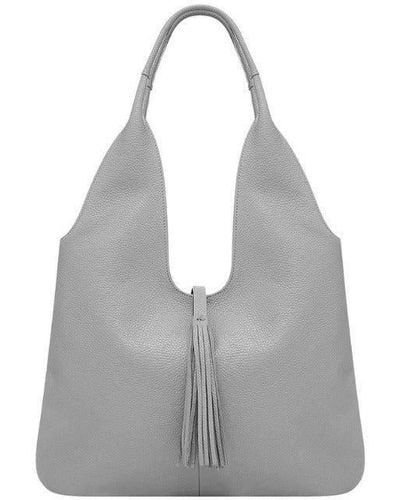 Sostter Light Grey Tassel Leather Hobo Bag - Briny