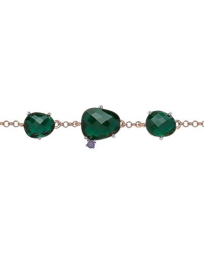Jewelco London Rose Silver Green Irregular-shape Cz Nugget Bracelet