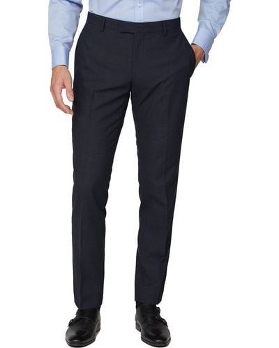 Racing Green Texture Wool Blend Tailored Fit Suit Trousers - Blue