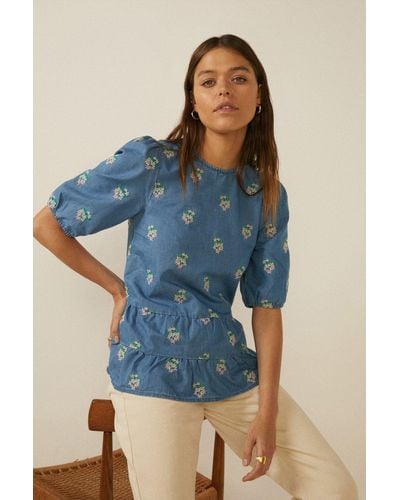 Oasis Embroidered Top - Blue