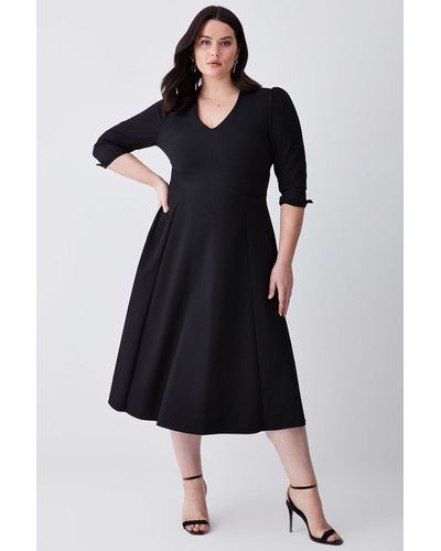 Karen Millen Plus Size Structured Crepe Full Skirted Midi Dress - Black