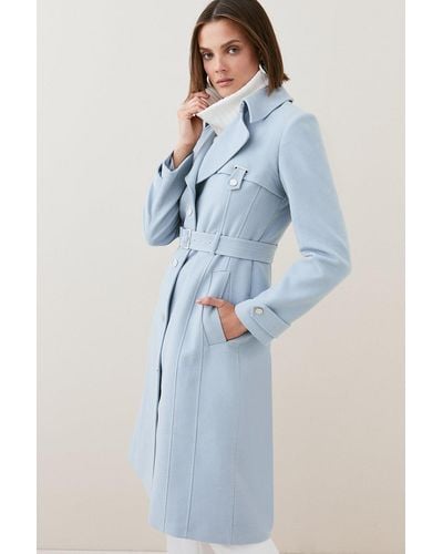 Karen Millen Italian Moleskin Belted Longline Coat - Blue