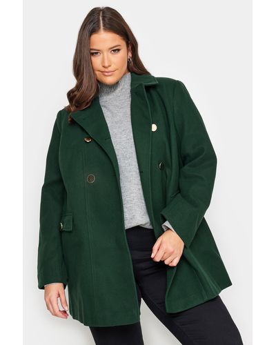 Yours Collared Double Breasted Formal Coat - Green