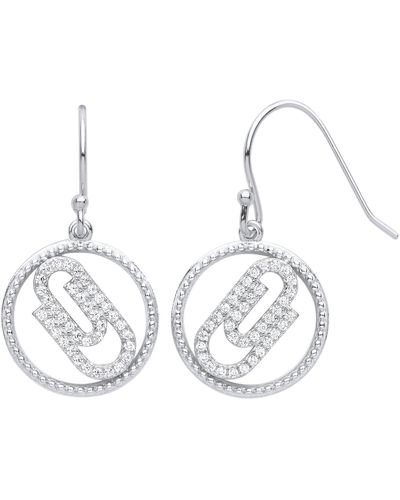 Jewelco London Silver Cz Paperclip Circle Drop Earrings - Gve976 - Metallic