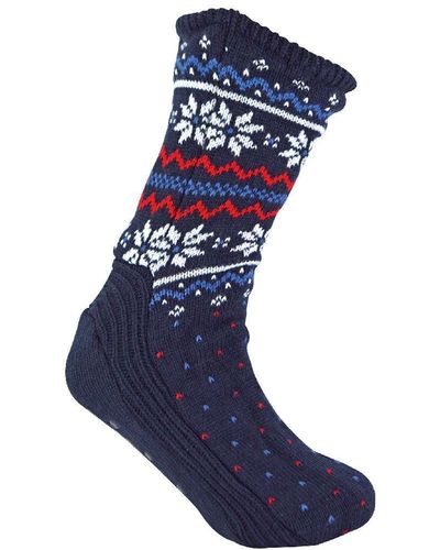 Sock Snob Warm Winter Fairisle Pattern Bootie Socks With Non Slip Grippers - Blue