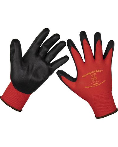 Loops 120 Pairs Flexible Nitrile Foam Palm Gloves - Large - Abrasion Resistant Safety - Red