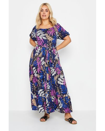 Yours Leaf Print Tiered Maxi Dress - Blue