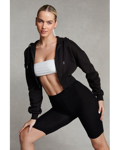 Nasty Gal Zip Through Cropped Hoodie - Black