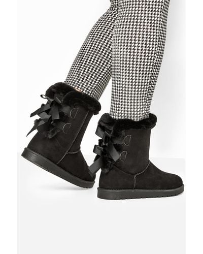 Yours Extra Wide Fit Suede Bow Detail Boots - Black