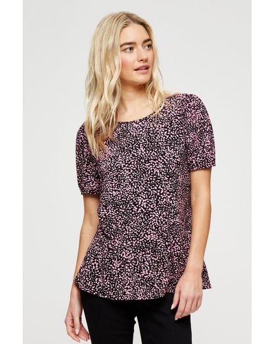 Dorothy Perkins Black And Pink Spot Puff Sleeve Top - Purple